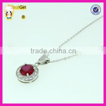High quality women bridal silver plated red ruby zircon round Necklace