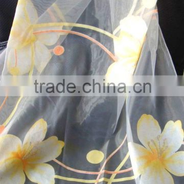China supplier simple flower design printed sheer curtain