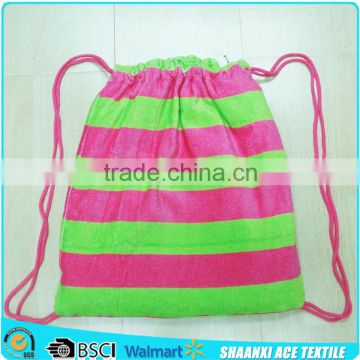 Hot sale factory made color stripes velour printing towel cloth cheap beach bag