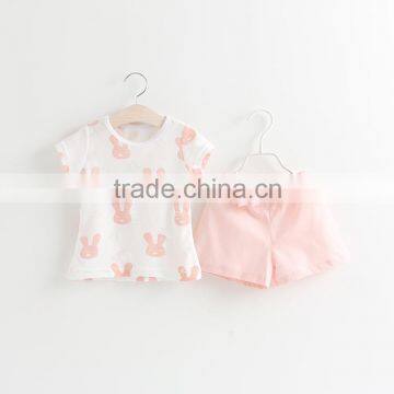 Fashionable Lovely Soft Cartoon Pattern Children Printed Short Sleeve and Pants Suit