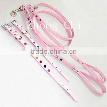 Colorful crystal pink cute pet collar leash set for lovely pet