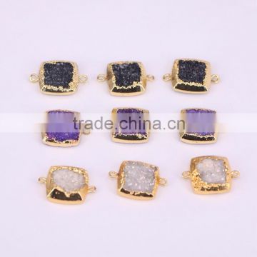 Square shape Black / Purple Quartz Druzy Stone Beads, Gold plated Drusy Gem stone Beads, Druzy Beads For Jewelry Making