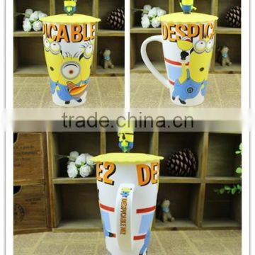Cup With Lid, Super Mario cartoon ceramic mug with Silicone lid/office coffee cup