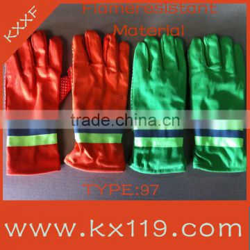 2014 New Design 97 type Fire retardant fabrics green and orange color fire fighter gloves