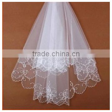 scalloped edged wedding veils, design embroidery 3 meter wedding veil