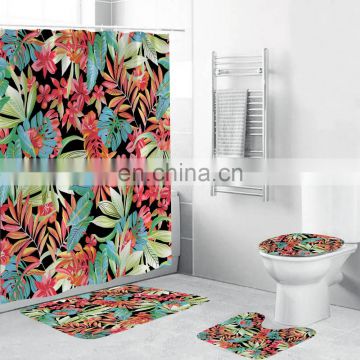 Ocean Shower Bathroom Mat Set Shower Curtain Set Non Slip Bath Mat Contour Mat Toilet Cover Fabric Shower Curtain with 12 Hooks