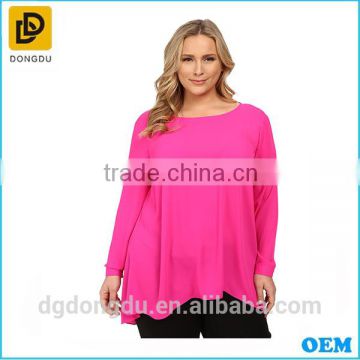 Plus size 2016 ladies' new fashion sexy blouse new design long sleeve high-low hem blouse