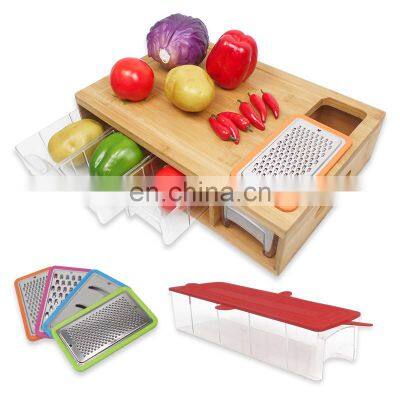 Large Bamboo Cutting Board Chopping Blocks With Trays Draws Wood Butcher Block With 4 Drawers