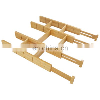 Adjustable bamboo cutlery drawer organizer divider with 6 inserts