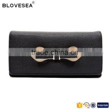 Western style bowknot ornament front double folding PU leather wallet manufacturer