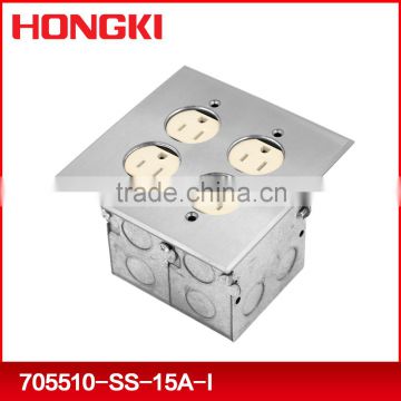 Two gang floor box with STAINLESS STEEL duplex recessed cover UL/CUL LISTED