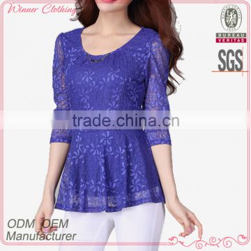 OEM ODM factory direct manufacture high fashion elegant long sleeves round neck women net tops