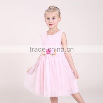 S17626A Girls Flower Pink Cute Gauze Sleeveless Dress For Girls