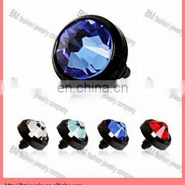 Black Titanium Anodized Crystal Dermal Anchor Top Piercing with Cubic Zirconia