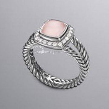 925 Sterling Silver Jewelry,7mm Pink Chalcedony Petite Albion Ring(R-012)