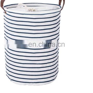 best sale large folding Drawstring Water proof Round Cotton Linen Collapsible laundry Storage Basket With confortable handle