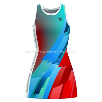 2023 good quality sublimated netball dress with white round neck