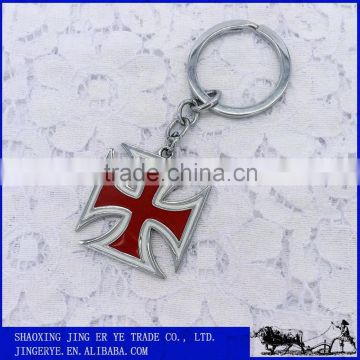 Promotional wholesale zinc alloy red cross design cross metal keychain