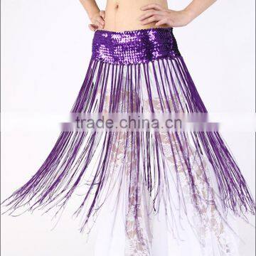 Purple Long Fringe Belly Dancing Hip Scarves Wholesale