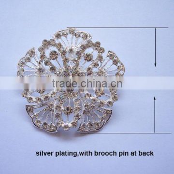 (M0405) 60mm rhinestone metal brooch with pin,stuning products,silver plating