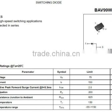 BAV99W Switching Diode, 100V 150mA, SC-70