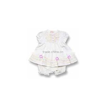 customized children clothing girls baby dress with bloomers lace ivory girls kids apparel