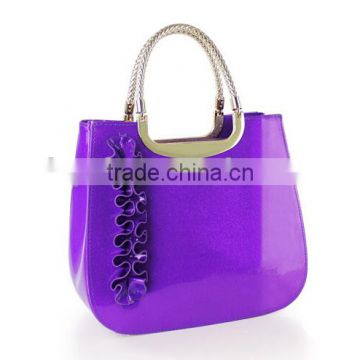2014 high grade PU leather handbag shiny patent leather tote bags woman
