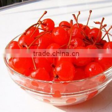 Canned Red Cherry with Stems in Glass Jar