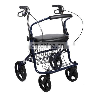 High quality black steel frame adjustable with four wheels and basket rollator walkers for the elderly
