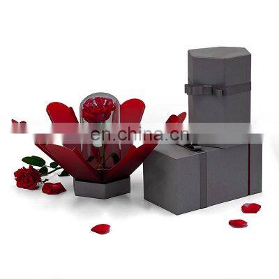 Rectangular cardboard flower carton packaging box valentine preserved flower gift box