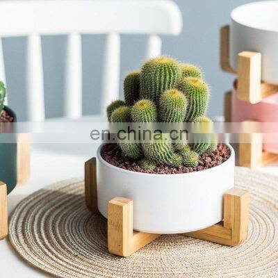 Factory Price Planter Pots Plants Ceramic Supplies Plant Home Garden Flower Pot With Wooden Rack