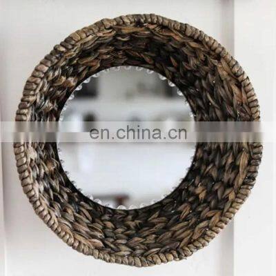 Hot Selling Black Natural Water Hyacinth Mirror Round Vintage Decoration High Quality Cheap WHolesale made in Vietnam
