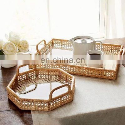 High Quality Rattan Tray With Glass Surface For Coffee Table Decor