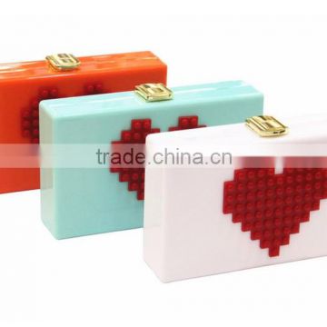 hot sale smile face red heart square acrylic clutch bag