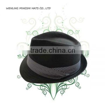 popular stylish paper straw hat pure black color for men with strip trim