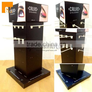 4 sides black color cardboard eyelash display stand with peg hooks