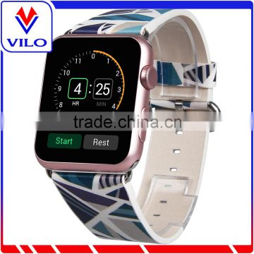 Fashionable geometry pattern original buckle leather watch band for apple watch                        
                                                                                Supplier's Choice