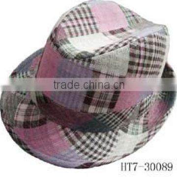 100% polyester checked trilby hat