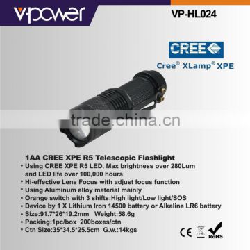 1AA CREE XPE R5 Telescopic Flashlight