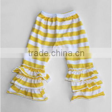 Lovely cotton pants wholesale girls strip ruffle pants triple ruffles children trousers european style fashion pants