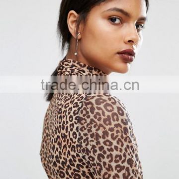 Guangzhou Factory manufacturer Sheer Fabric Leopard ladies tops images