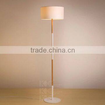 Simple Plain Cylindrical Fabric Metal Wood Restaurant Floor Lamp