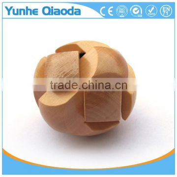 Factory customize wooden Luban IQ test 3D puzzle with football shape