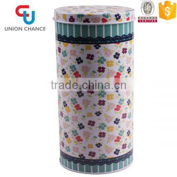 Flower Designs Cylindrical Coffee Tin Box Tea Tin Box