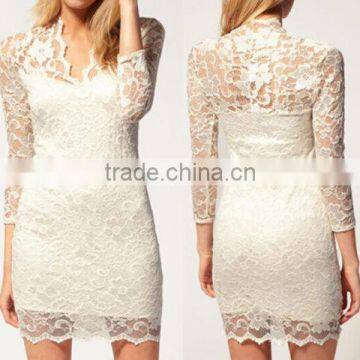 Sexy Lady Women Clothes White Long Sleeve Party Cocktail Mini Bodycon Lace Dress