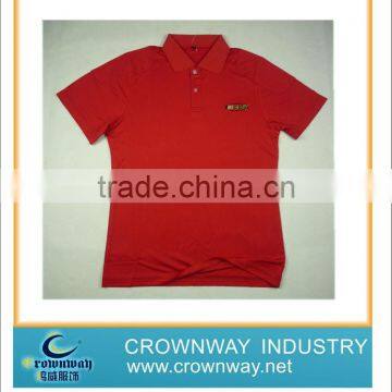 Unisex 1*1 rib collar blank sport red polo shirt with two self fabric patch on shoulders