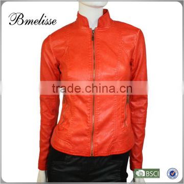 2014-2015 wholesale fashion fake fur jacket Stylish women's orange Leather Jacket