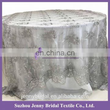 TL002S1 silver sequin lace fabric hotel table cloth