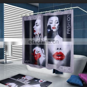 Custom Digital Print Bathroom Waterproof Mildewproof Polyester Fabric Shower Curtain