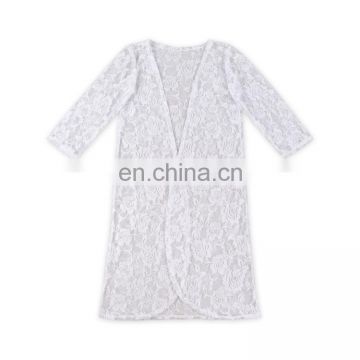 Latest Design Girls Boho Floral Lace White Kimono Cardigan